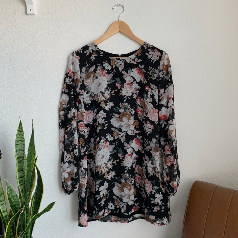 f21 | puff sleeve floral mini dress